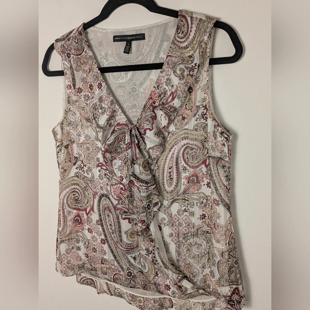 White House Black Market Tank Top Women’s 2 Paisley Sleeveless Blouse Metallic - Picture 3 of 12